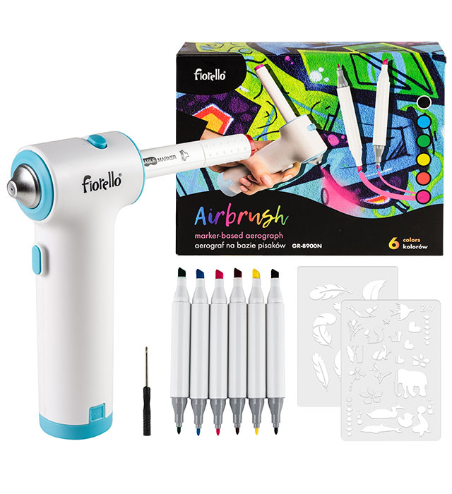 Airbrush zestaw do malowania w sprayu: pistolet + markery Fiorello GR-8900 KW Trade  170-2788